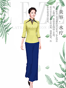 时尚黄色女款美容技师制服设计图887