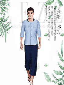 浅蓝色男款美容养生技师工作制服设计图892