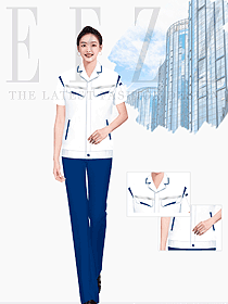 蓝白色夏季员工统一工装制服设计图216