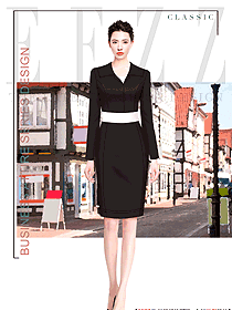 黑色连衣裙款女性职业装设计图