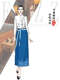 中国韵味酒店员工长裙制服设计方案图例