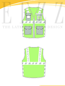 条纹骑行保安反光衣荧光黄绿马夹制服设计图