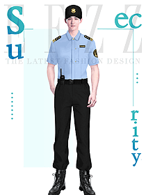 浅蓝色港式物业安保员工制服男款职业装设计图