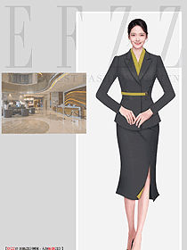 高端职业套装女秋气质深灰色西装套装裙设计图