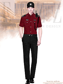 门卫形象岗酒红色短袖保安服衬衫单件款制服