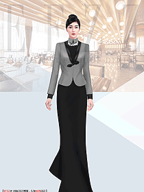 四星级豪华酒店大堂餐饮咨客领班黑色套装礼服设计