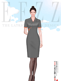 高端女职业连衣裙套装空姐服装设计效果图