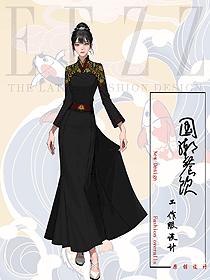 黑色绣花改良新中式禅意旗袍女装套装工作服