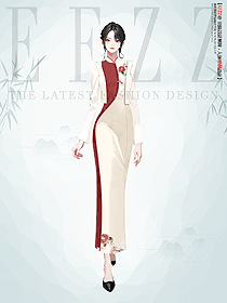 原创改良汉服女中国风刺绣红色手绘旗袍服装设计