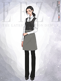 新款时尚餐厅服务员工作服衬衫长袖灰色马甲围裙款设计