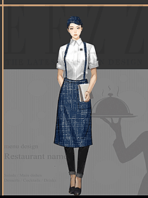 餐饮奶茶快餐女服务员工作服特色围裙定制设计图片