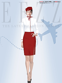 好看的衬衫红色开衩裙子空姐制服设计图