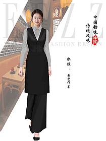 传统酒店餐厅女服务生制服制服设计图