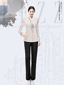酒店原创制服-中式V领盘扣客服服务员工作服定制