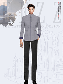 酒店宾馆秋冬款客房服务生立领深灰色套装制服定制