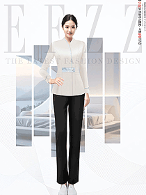 新中式女款客房服务员V领春秋款制服设计图