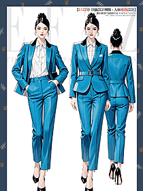 时尚高级感蓝色西装外套春秋西服套装销售顾问工装