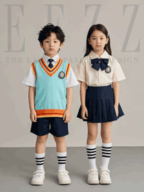 短袖衬衫领带款男女小学生服拍摄图