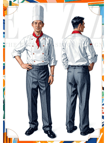 白色款酒店后厨房工装长袖防水厨师服手绘案例