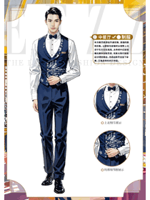 江南水乡风情餐饮员工马甲制服手绘图