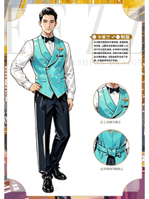酒店服务员工作服夏季翻领马甲手绘图