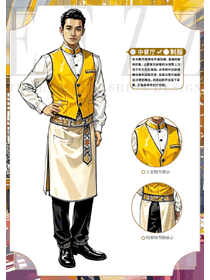 宴会服务生服装调酒师工装马夹手绘作品