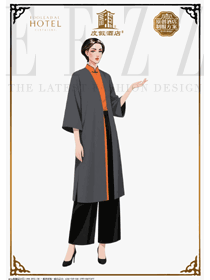 灰橙中式风：度假酒店文化引导专员的制服定制设计案例