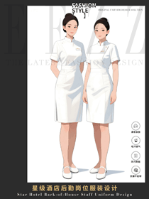 干净纯白一体式星级酒店保洁工作服