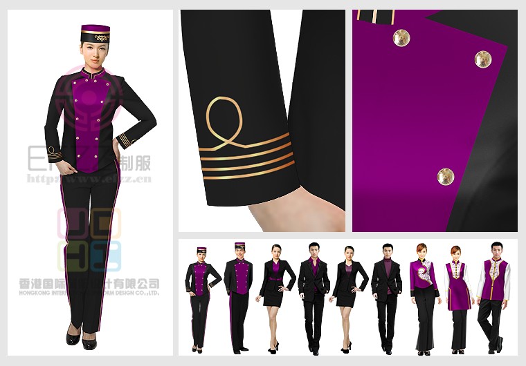 星级酒店制服图片紫色系列