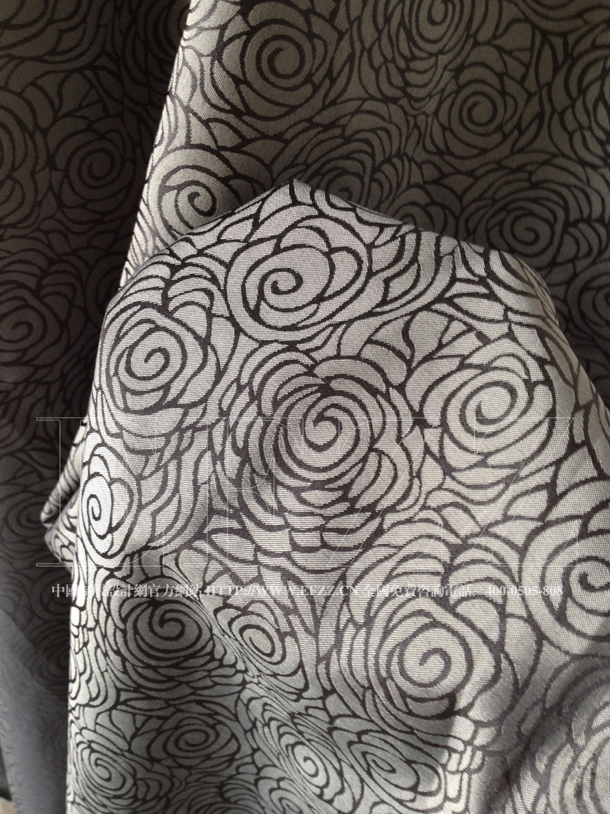 黑灰色玫瑰花提花布面料