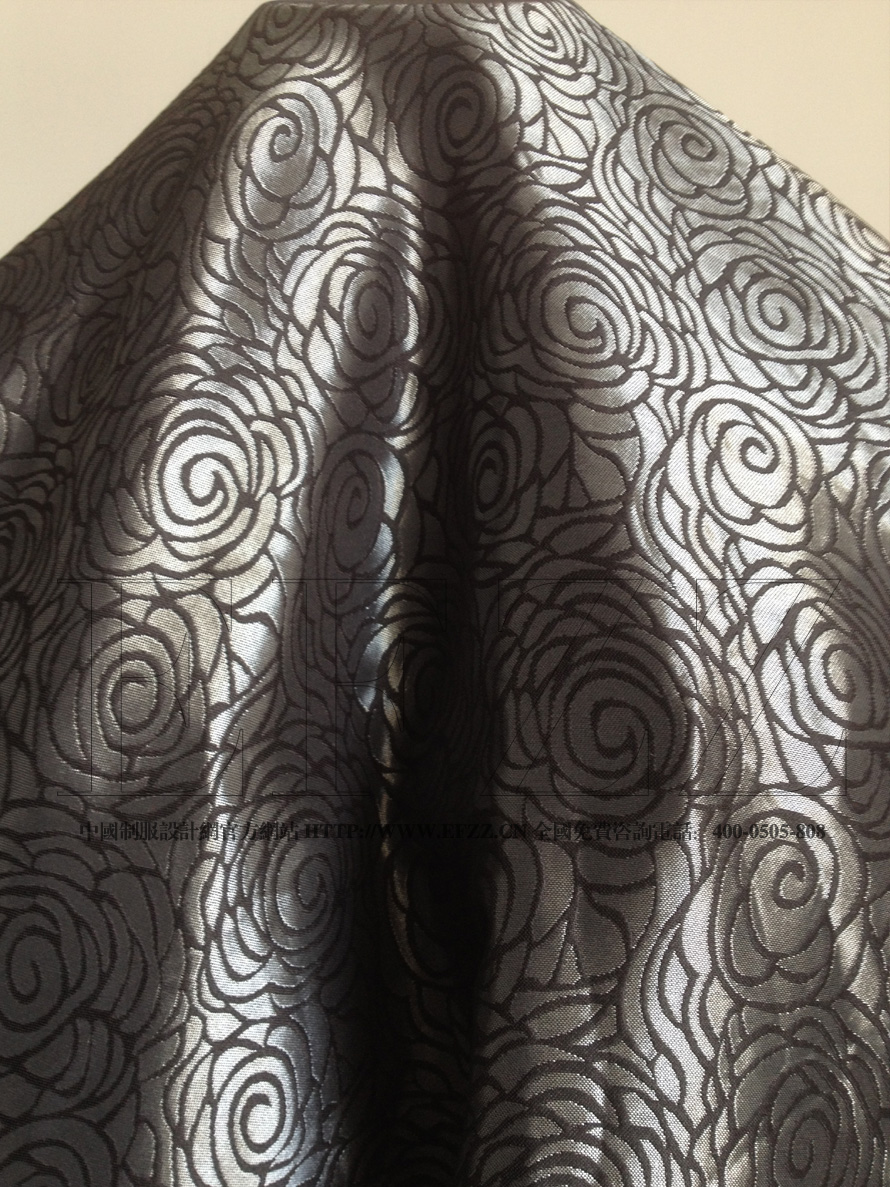 黑灰色玫瑰花提花布面料