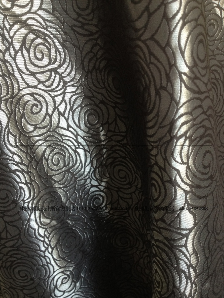 黑灰色玫瑰花提花布面料