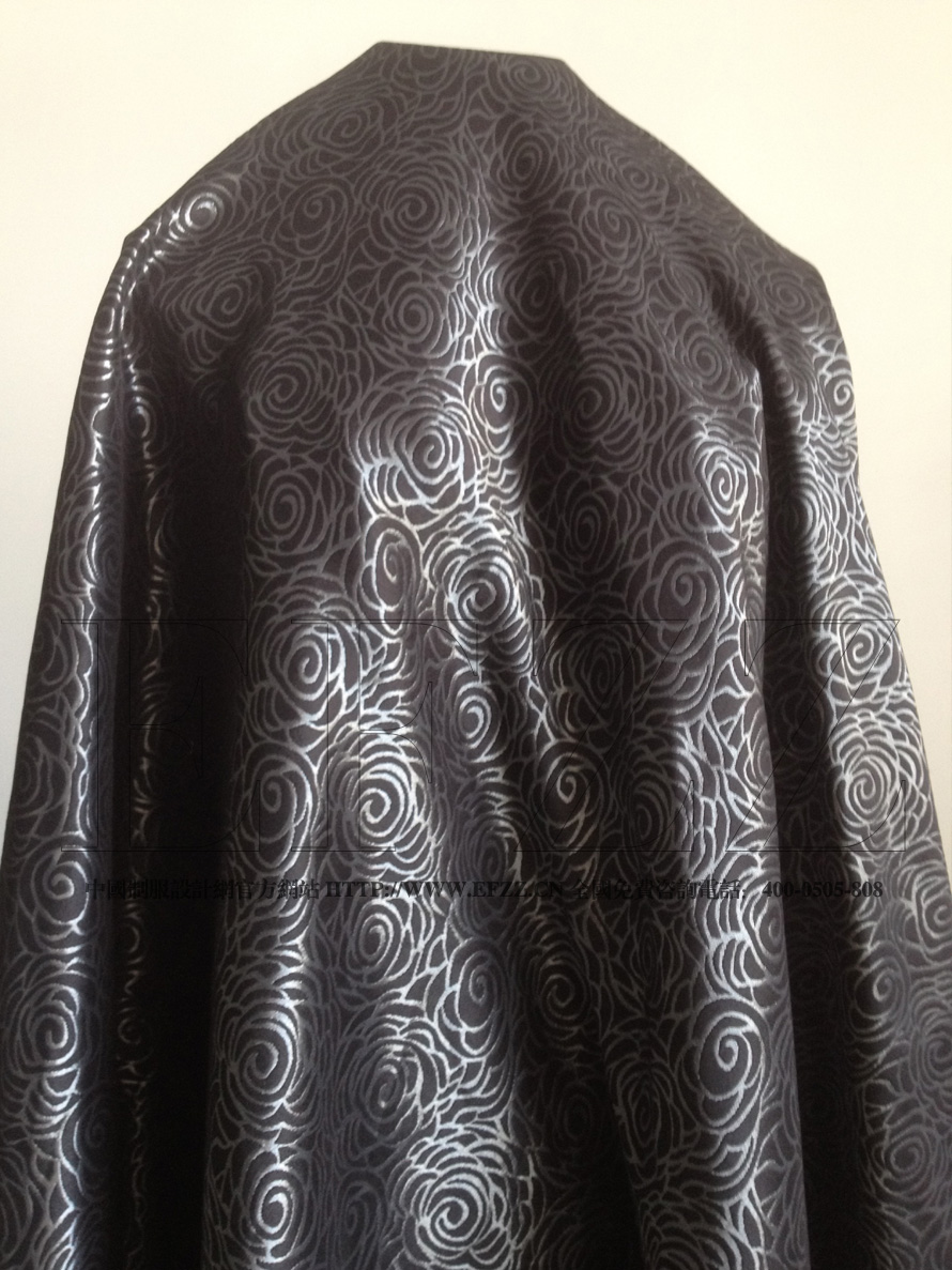 黑灰色玫瑰花提花布面料