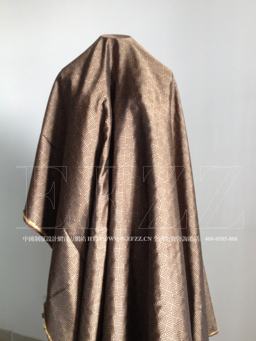 咖啡色回宫方格高密度提花布面料