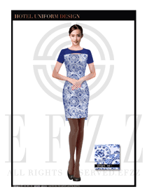 时尚青花瓷女款按摩技师制服设计图1360