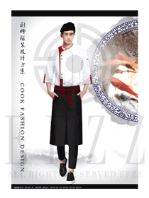 新款白色长袖男款中餐厅厨师服款式设计图443