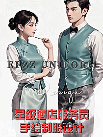 EFZZ星级酒店餐饮男女服务员制服-手绘定制设计图排版资料片