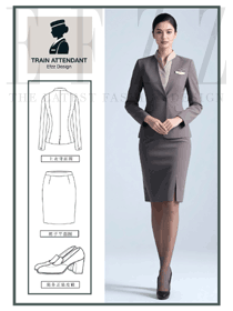深灰西装高铁乘务装：车厢值守的正式专业穿搭