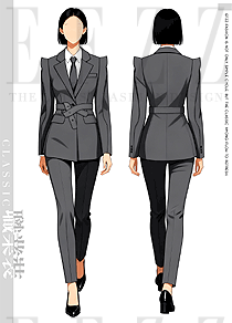 「灰韵商务」原创手绘收腰女式职业套装方案