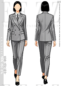 「雾灰双排扣」原创手绘收腰女职业西装效果图作品