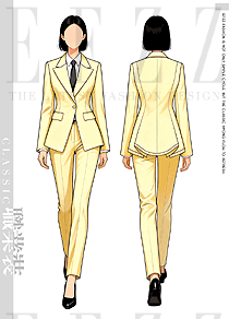 「奶油黄解构」原创手绘单排扣经典职业西装设计图