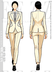 「奶白优雅」原创手绘单排扣收腰商务西装设计图