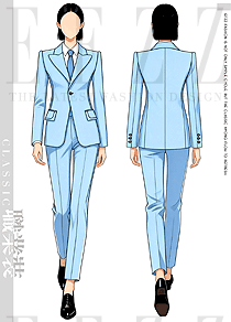 「冰蓝商务」原创手绘侧缝明线九分裤职业套装