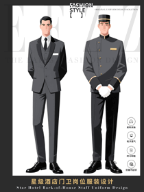 深灰商务门卫礼宾制服，西装三件套与立领岗位常服